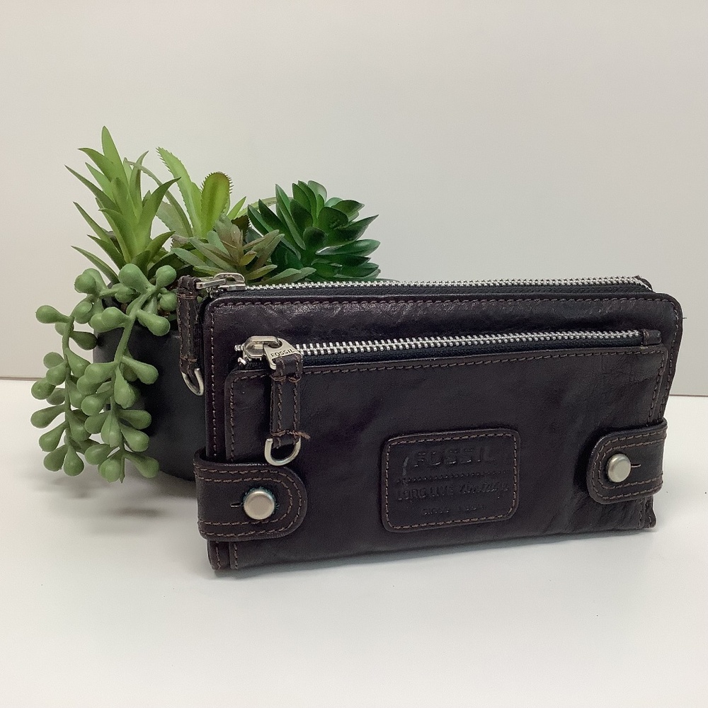 Fossil Brown Leather Long Live Vintage 1954 Wallet Clutch NWT